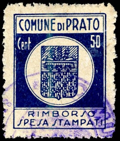 Marca da Bollo del Comune di PRATO su Carta Bianca Sottile di dimensioni 22 x 27,5 mm