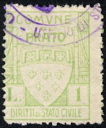 Marca da Bollo del Comune di PRATO su Carta Bianca Sottile di dimensioni 22 x 29 mm
