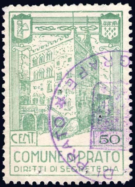 Marca da Bollo del Comune di PRATO su Carta Bianca di dimensioni 26 x 37,5 mm