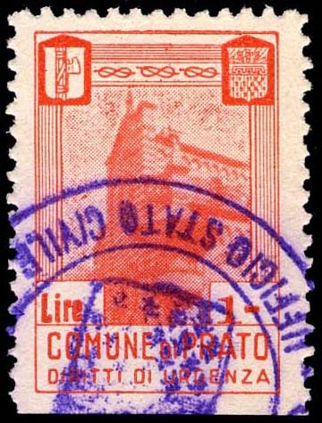 Marca da Bollo del Comune di PRATO su Carta Bianca di dimensioni 26 x 37,5 mm