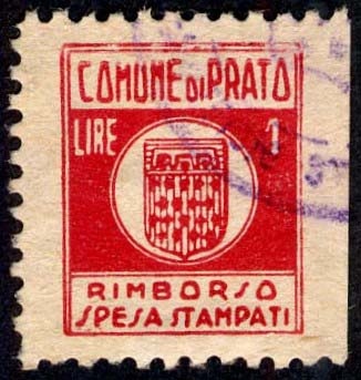 Marca da Bollo del Comune di PRATO su Carta Bianca di dimensioni 14,5 x 18 mm
