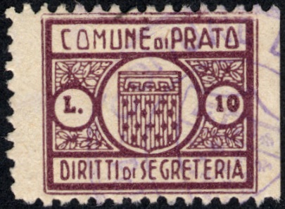 Marca da Bollo del Comune di PRATO su Carta Bianca di dimensioni 21 x 15 mm
