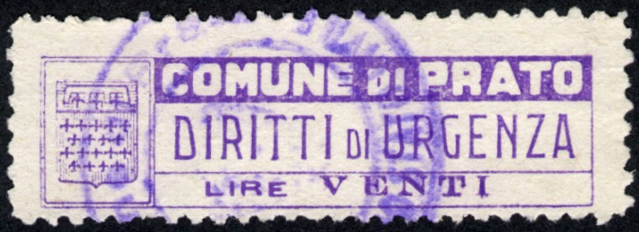 Marca da Bollo del Comune di PRATO su Carta Bianca di dimensioni 43 x 12 mm