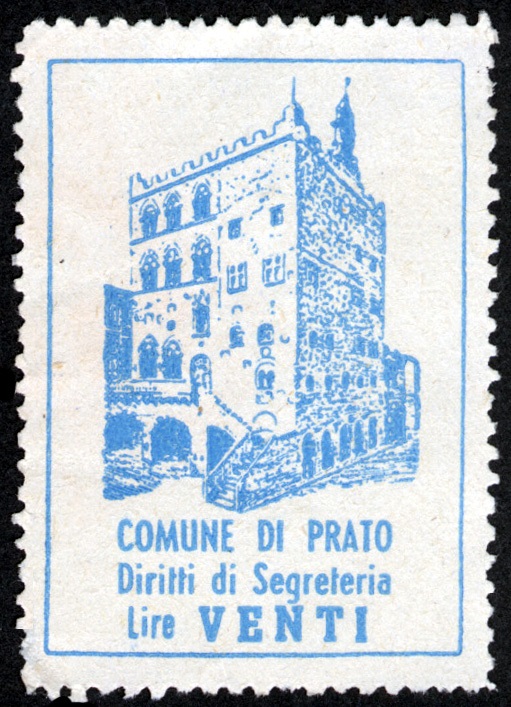 Marca da Bollo del Comune di PRATO su Carta Bianca di dimensioni 29,5 x 42 mm