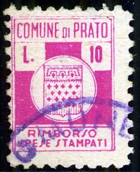 Marca da Bollo del Comune di PRATO su Carta Bianca di dimensioni 14 x 18 mm