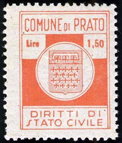 Marca da Bollo del Comune di PRATO su Carta Bianca di dimensioni 22 x 29 mm
