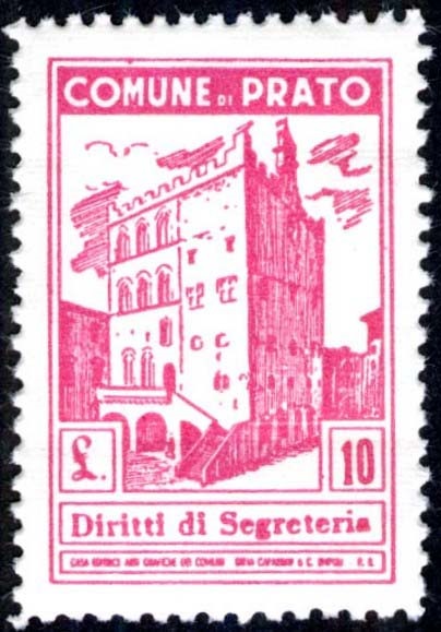 Marca da Bollo del Comune di PRATO su Carta Bianca Sottile di dimensioni 21,5 x 33,5 mm