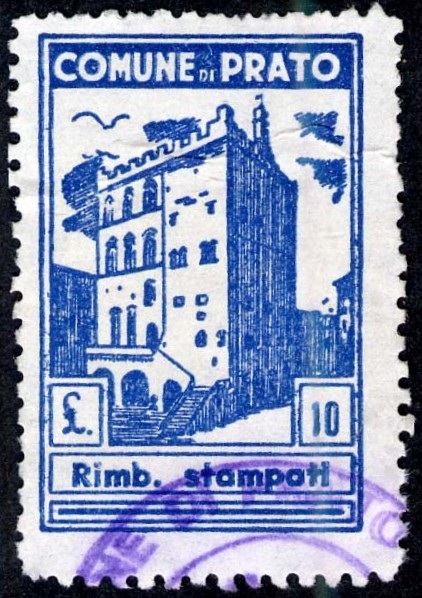 Marca da Bollo del Comune di PRATO su Carta Bianca Sottile di dimensioni 21,5 x 33,5 mm