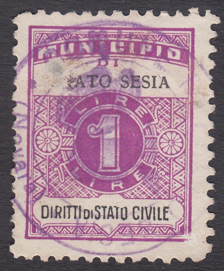 Marca da Bollo del Comune di PRATO SESIA su Carta Bianca Sottile di dimensioni 22,5 x 29 mm