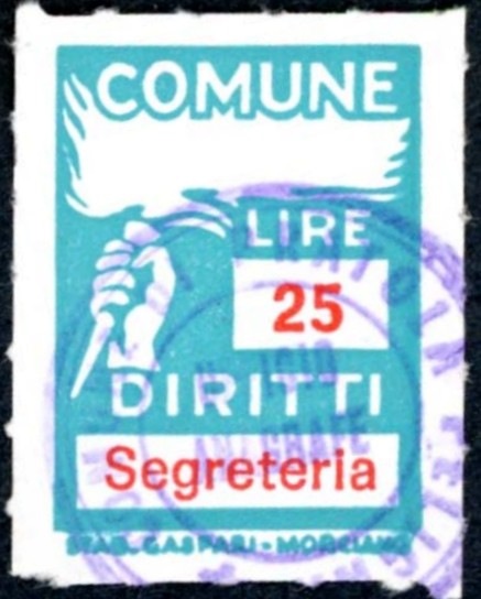 Marca da Bollo del Comune di PRATOLA PELIGNA su Carta Bianca Sottile di dimensioni 18,5 x 26 mm