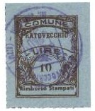 Marca da Bollo del Comune di PRATOVECCHIO su Carta Blu di dimensioni 22 x 29 mm
