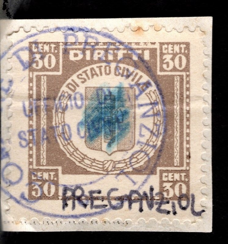 Marca da Bollo del Comune di PREGANZIOL su Carta Bianca di dimensioni 23 x 23 mm