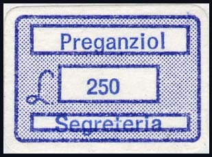 Marca da Bollo del Comune di PREGANZIOL su Carta Bianca di dimensioni 19 x 13,5 mm