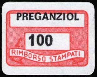 Marca da Bollo del Comune di PREGANZIOL su Carta Bianca di dimensioni 19 x 14 mm