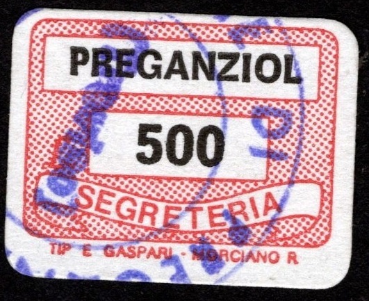 Marca da Bollo del Comune di PREGANZIOL su Carta Bianca di dimensioni 19 x 14 mm