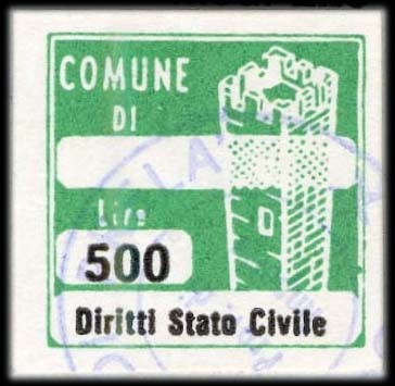 Marca da Bollo del Comune di PRELA´ su Carta Bianca di dimensioni 20 x 20 mm