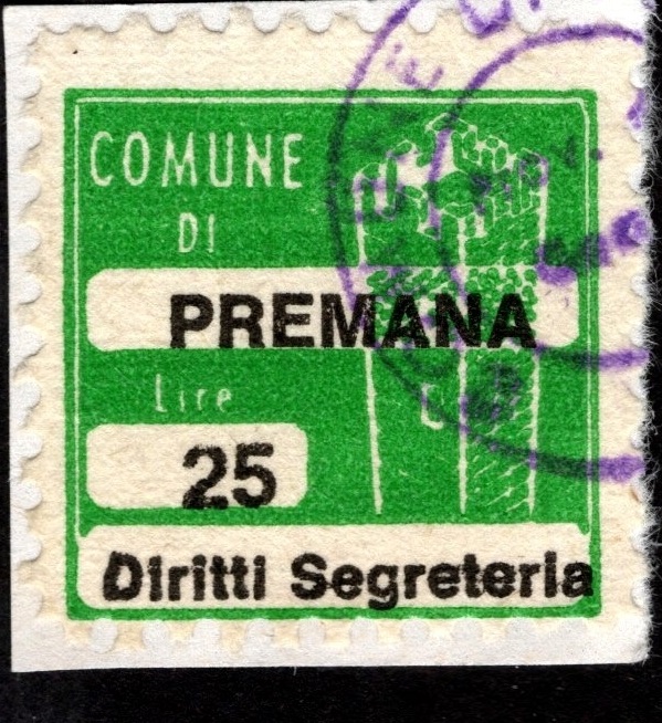 Marca da Bollo del Comune di PREMANA su Carta Bianca di dimensioni 20 x 20 mm