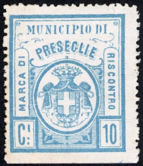Marca da Bollo del Comune di PRESEGLIE su Carta Bianca Sottile di dimensioni 26 x 31 mm