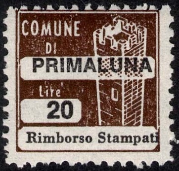 Marca da Bollo del Comune di PRIMALUNA su Carta Bianca di dimensioni 20 x 20 mm