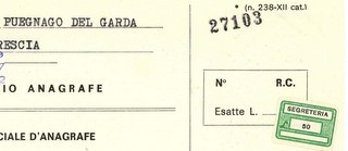 Marca da Bollo del Comune di PUEGNAGO DEL GARDA su Carta Bianca di dimensioni 19 x 14 mm