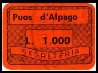 Marca da Bollo del Comune di PUOS D´ALPAGO su Carta Bianca di dimensioni 19 x 14,5 mm