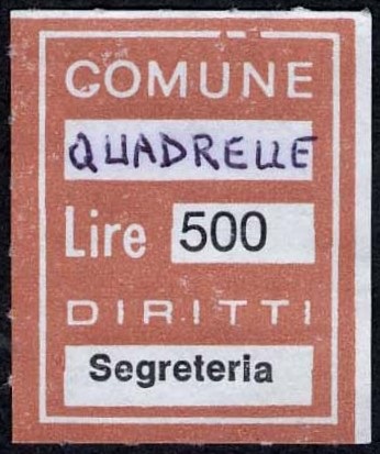 Marca da Bollo del Comune di QUADRELLE su Carta Bianca di dimensioni 21 x 26,5 mm