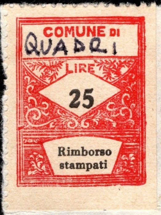 Marca da Bollo del Comune di QUADRI su Carta Bianca di dimensioni 22 x 28 mm