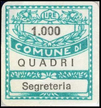 Marca da Bollo del Comune di QUADRI su di dimensioni 19,5 x 21 mm