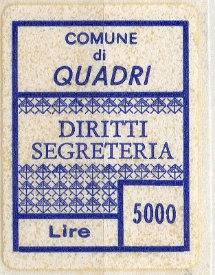 Marca da Bollo del Comune di QUADRI su Carta Bianca di dimensioni 28,5 x 31 mm