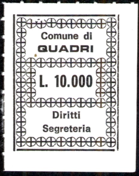 Marca da Bollo del Comune di QUADRI su Carta Bianca Sottile di dimensioni 28,5 x 31,5 mm