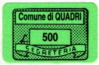 Marca da Bollo del Comune di QUADRI su Carta Bianca di dimensioni 17 x 11,5 mm