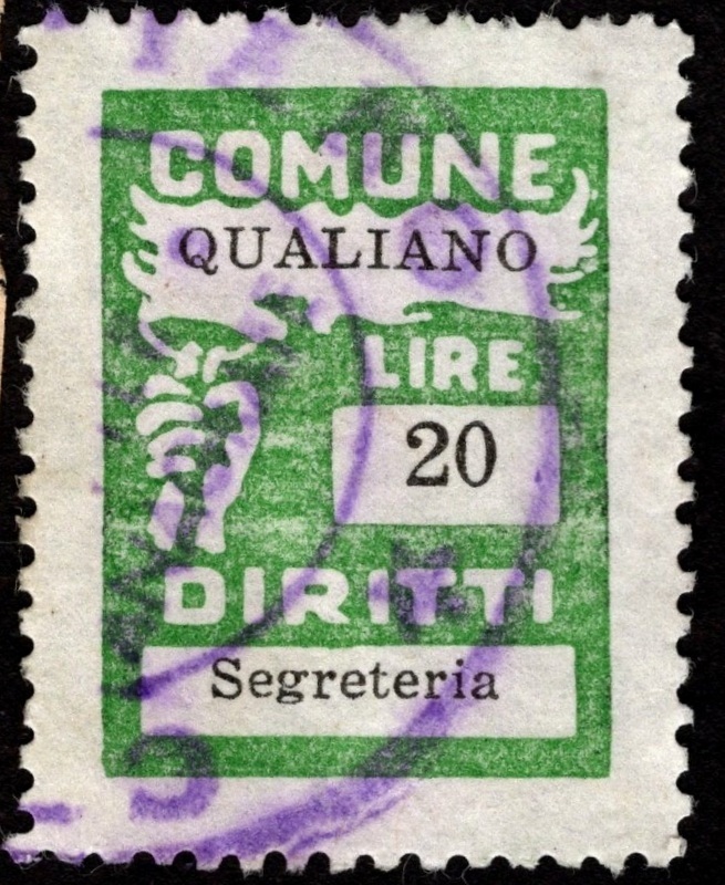 Marca da Bollo del Comune di QUALIANO su Carta Bianca di dimensioni 20 x 27 mm