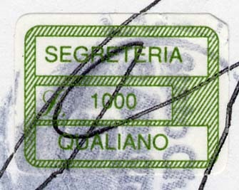 Marca da Bollo del Comune di QUALIANO su Carta Bianca di dimensioni 20 x 14 mm