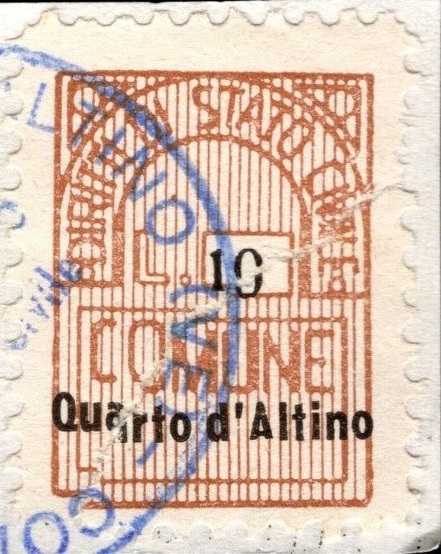 Marca da Bollo del Comune di QUARTO D´ALTINO su Carta Bianca di dimensioni 18 x 27 mm