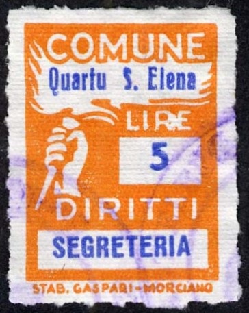 Marca da Bollo del Comune di QUARTU SANT´ELENA su Carta Bianca di dimensioni 18,5 x 26 mm