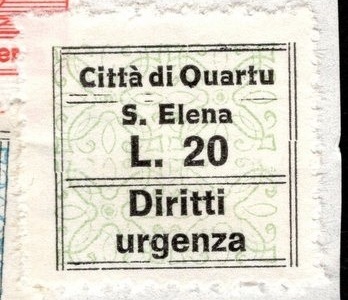 Marca da Bollo del Comune di QUARTU SANT´ELENA su Carta Bianca di dimensioni 20 x 20 mm