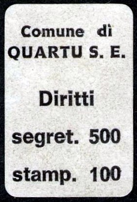 Marca da Bollo del Comune di QUARTU SANT´ELENA su di dimensioni 18 x 28 mm