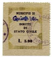 Marca da Bollo del Comune di QUINTO VICENTINO su Carta Bianca di dimensioni 26,5 x 32,5 mm