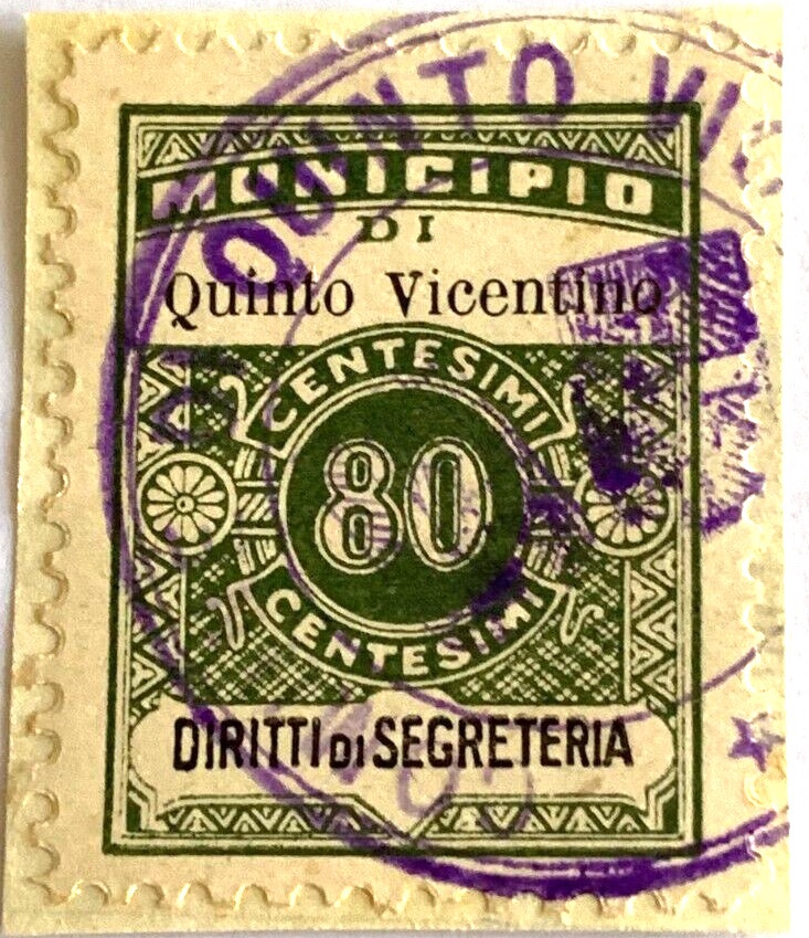 Marca da Bollo del Comune di QUINTO VICENTINO su Carta Bianca di dimensioni 21 x 29 mm