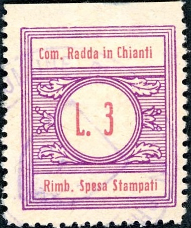Marca da Bollo del Comune di RADDA IN CHIANTI su Carta Bianca di dimensioni 22 x 25 mm