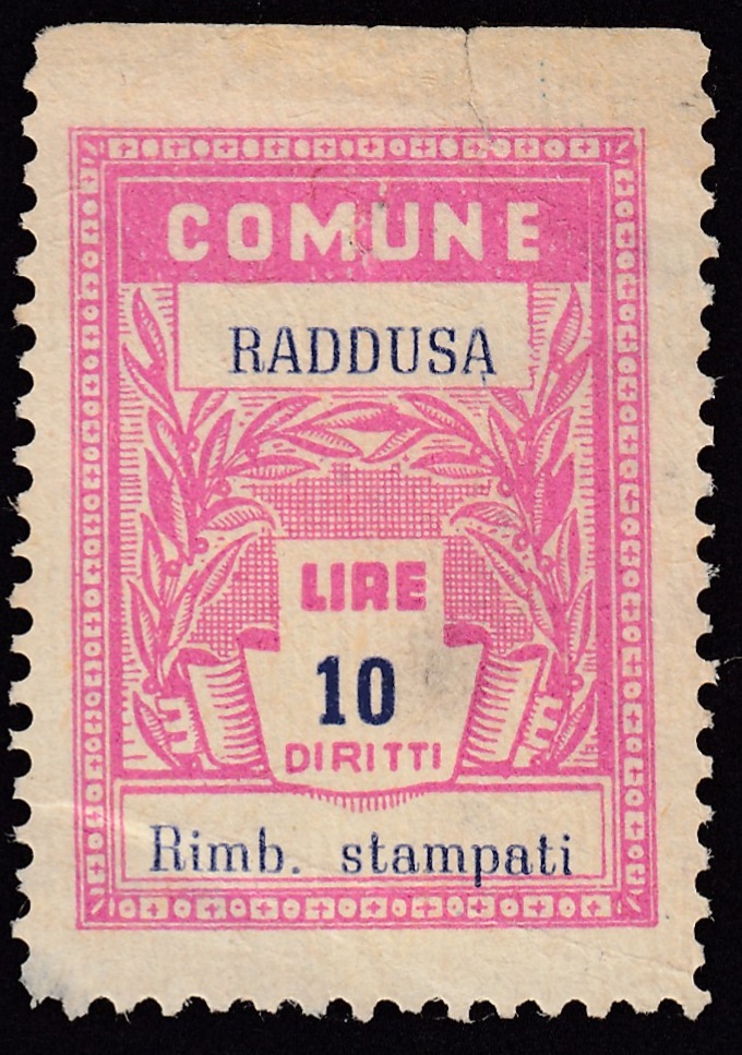 Marca da Bollo del Comune di RADDUSA su Carta Bianca di dimensioni 21 x 29 mm