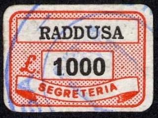 Marca da Bollo del Comune di RADDUSA su di dimensioni 19 x 14,5 mm