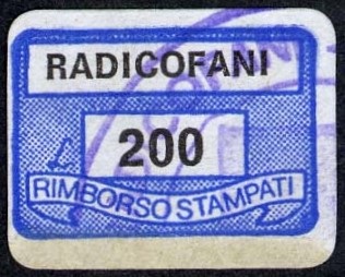 Marca da Bollo del Comune di RADICOFANI su Carta Bianca di dimensioni 19 x 14 mm