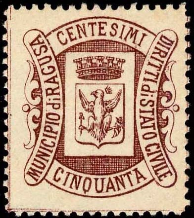 Marca da Bollo del Comune di RAGUSA su Carta Bianca di dimensioni 22 x 26 mm