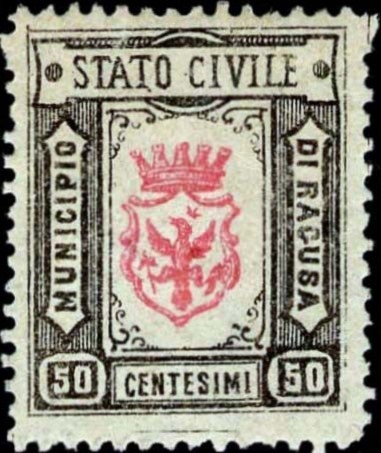 Marca da Bollo del Comune di RAGUSA su Carta Bianca di dimensioni 22 x 26 mm