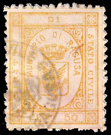 Marca da Bollo del Comune di RAGUSA su Carta Bianca Sottile di dimensioni 25 x 31 mm