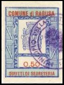 Marca da Bollo del Comune di RAGUSA su Carta Bianca di dimensioni 26 x 34,5 mm