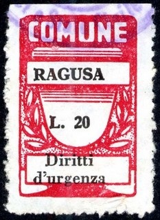 Marca da Bollo del Comune di RAGUSA su Carta Bianca di dimensioni 21 X 33,5 mm