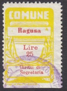 Marca da Bollo del Comune di RAGUSA su Carta Bianca di dimensioni 21 X 33,5 mm