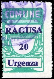 Marca da Bollo del Comune di RAGUSA su Carta Bianca di dimensioni 21 X 33,5 mm